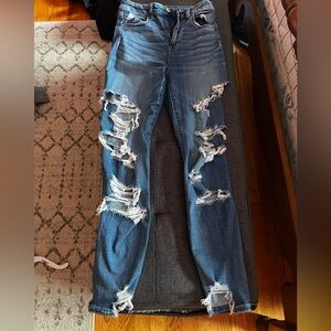 American Eagle Outfitters Blue Skinny Jeans with Distressed Details